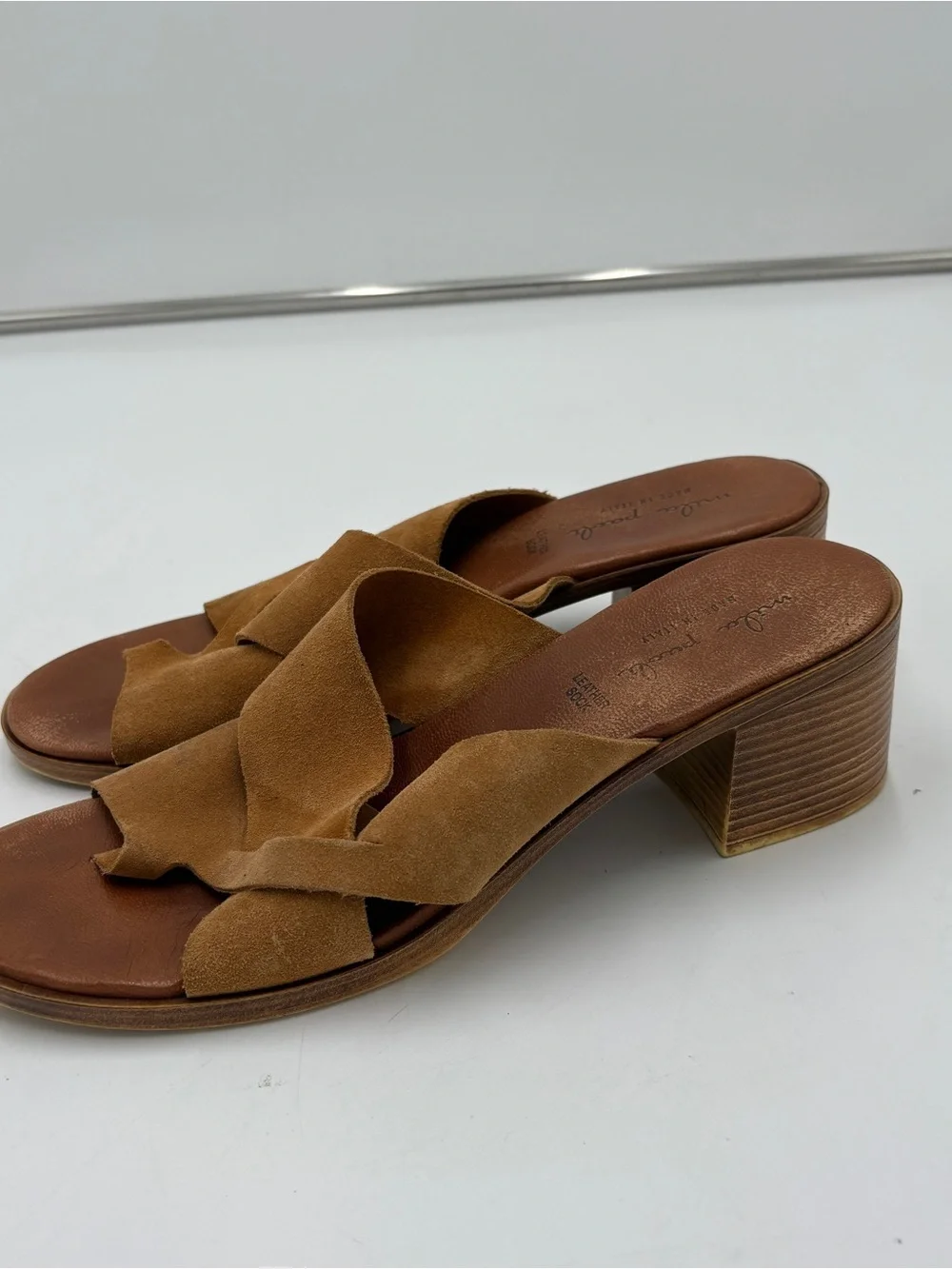 Mila Paoli Brown Tan Suede Sandals Block Heel Made in Italy Women’s Size 10.5